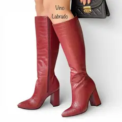 GENERICO - Bota Mujer Labrado Taco 9 1299-95 Color Vino