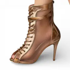 GENERICO - Botin Mujer Hells Para Baile 1299-85 Satinado Taco 9 Color Bronce