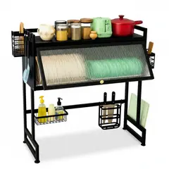 GENERICO - ORGANIZADOR Y ESCURRIDOR DE PLATOS DE 2 NIVELES CON TAPA DE 85 CM