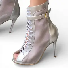 GENERICO - Botin Mujer Hells Para Baile 1299-85 Malla Taco 9 Color Plata