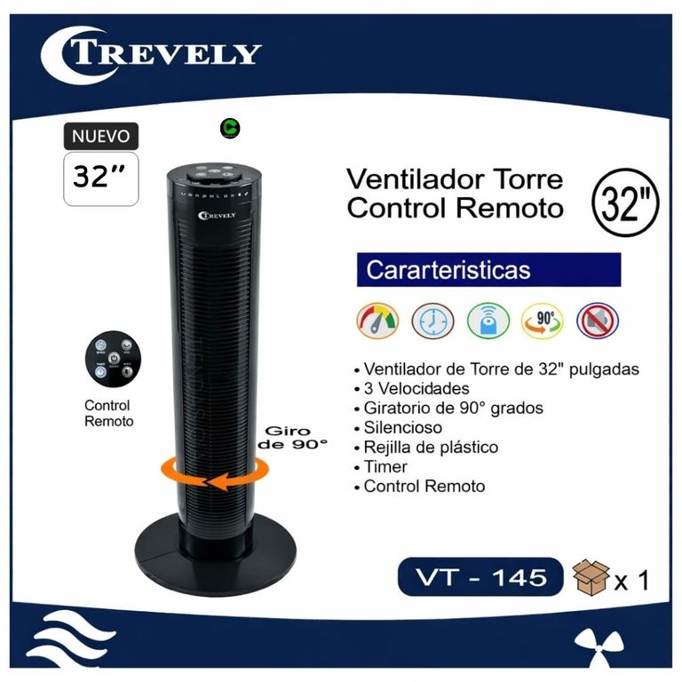 VENTILADOR DE TORRE CON CONTROL REMOTO VT-145