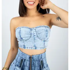 BENCUS JEANS - Top Tubo Jeans Casual Mujer Sin Mangas Fer