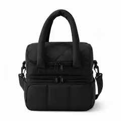 GENERICO - LONCHERA NEGRA TÉRMICA PARA ALIMENTOS TIPO PUFFER - DOBLE COMPARTIMIENTO