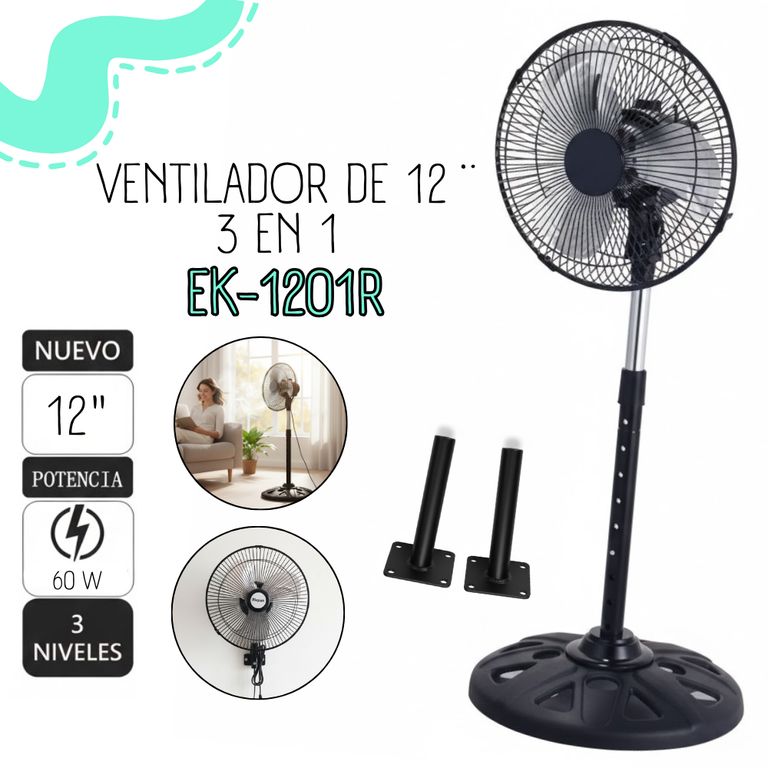 VENTILADOR DE 12" 3 EN 1 - EK-1201R
