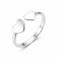 GENERICO - Anillo de Plata 950 Regulable Modelo Doble Corazón - Joyería Fina Mujer