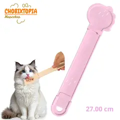 GENERICO - CUCHARA DISPENSADORA EXPRIMIBLE CON TIRA PARA COMIDA HUMEDA DE GATOS ROSA-G