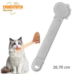 GENERICO - CUCHARA DISPENSADORA EXPRIMIBLE CON TIRA PARA COMIDA HUMEDA DE GATOS PLATA-G