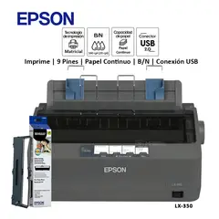EPSON - Impresora Matricial LX-350 USB Paralelo 9 Pines