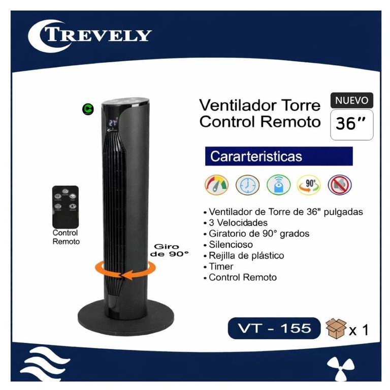VENTILADOR DE TORRE CON CONTROL REMOTO VT-155