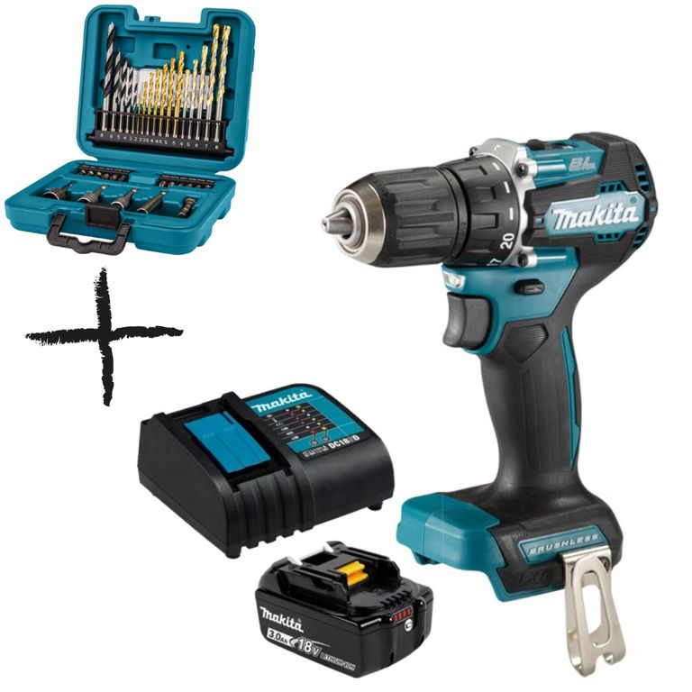 Taladro Percutor 1/2″ 18V LXT BL Incluye 1 Bat y Carg DHP487SF + 1 SET DE ACCESORIOS
