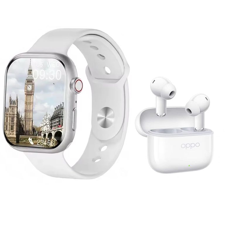 Audífonos Enco 4i Blanco Bluetooth y S10 reloj inteligente W