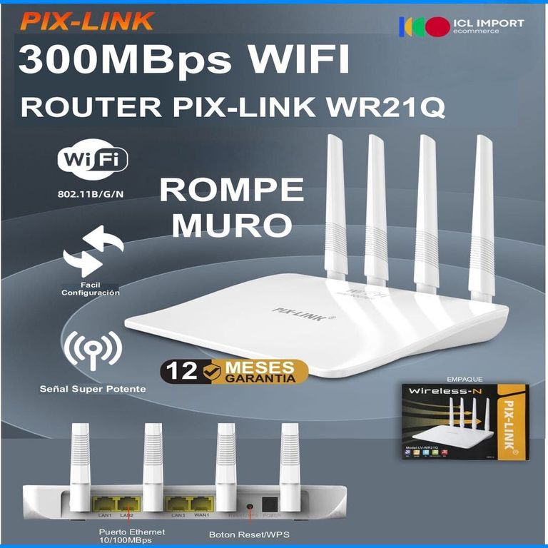 ROUTER INALÁMBRICO PIX-LINK ROMPE MURO 300 MBPS WIFI DE FÁCIL CONFIGURACIÓN