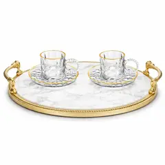 GENERICO - Set de 2 Tazas con plato de vidrio borde Dorado 100 ml