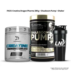 KEVIN LEVRONE - Shaaboom pump - 44 servicios Fruit Punch / Pre-Entreno + Creatina Dragon Pharma 300 g + Shaker