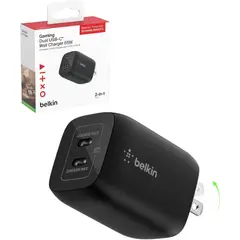 BELKIN - CARGADOR DE PARED 65 WATTS GaN CON DOBLE SALIDA USB C NEGRO