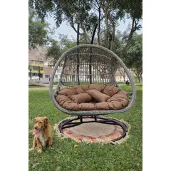 GENERICO - Silla Jardín Colgante De Ratán Para Exteriores Doble cojin marron