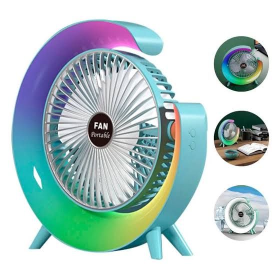 VENTILADOR PORTATIL CON LUZ LED RECARGABLE