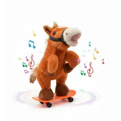 GENERICO - Peluche Juguete Caballo Musical para Niños Mascota Interactiva con Patineta Giro 360°
