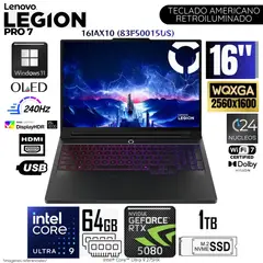 LENOVO - Laptop Legion Pro 7 16IAX10 Intel Core Ultra 9 -275HX 64GB RAM 1TB SSD 16" WQXGA OLED RTX5080-16GB - 83F50015US