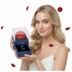 GENERICO - Cofre de Rosa Eterna Adorno Personal para Dama Mujer + Accesorios Joyería Sorpresa