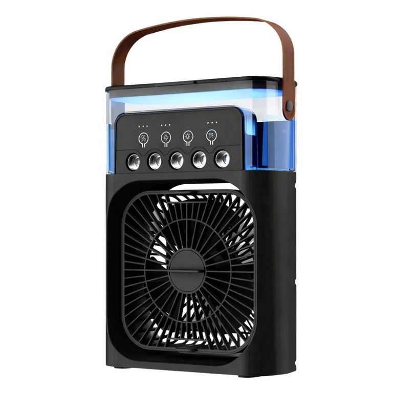 Ventilador Enfriador de Aire Portátil USB con Humidificador Luz LED y Temporizador