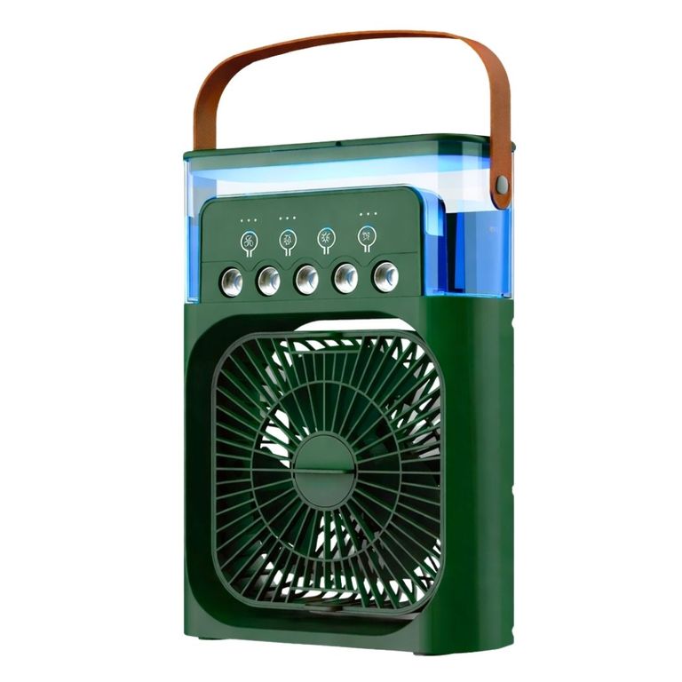 Ventilador Enfriador de Aire Portátil USB con Humidificador Luz LED y Temporizador