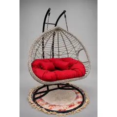 GENERICO - Silla Jardín Colgante De Ratán Para Exteriores Doble cojin rojo