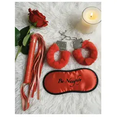 GENERICO - KIT EROTICO JUEGOS SEXUALES DE PAREJA LATIGO ANTIFAZ Y ESPOSAS BONDAGE