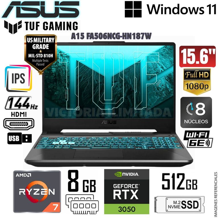 Laptop Tuf Gaming A15 FA506NCG-HN187W AMD Ryzen7-7435HS 8GB RAM 512GB SSD 15.6" FHD RTX3050-4GB WIN 11