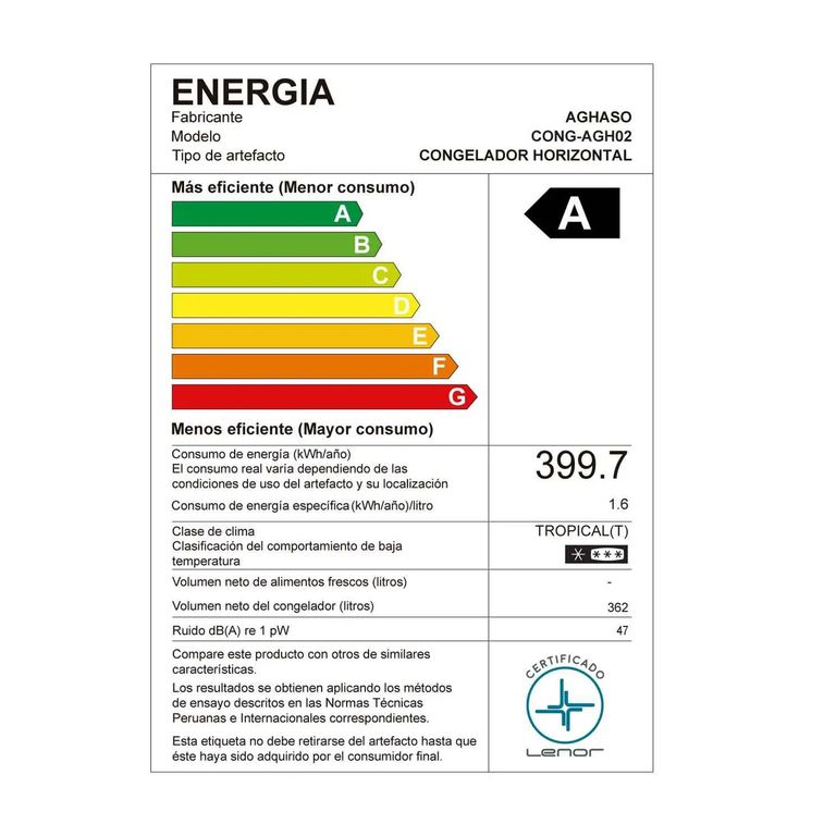CONGELADORA AGH02 - 2 PUERTAS 362 LT BLANCO