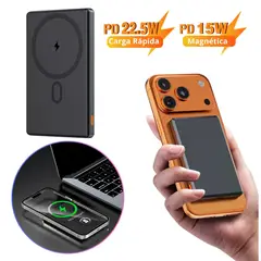 GENERICO - Power Bank Magnético Inalámbrico 10000mAh Carga Rápida PD 22.5W + 15W Wireless MagSafe