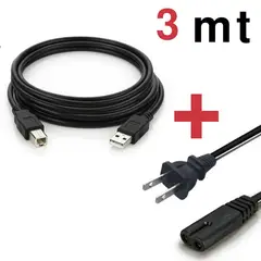 GENERICO - Cable Usb Para Impresora 3mts + Cable 8 Poder Alimentación Impresora Cable Ocho