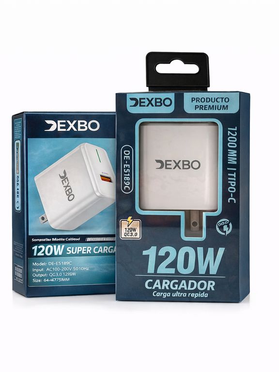 Cargador Premium Rápido120W Super Carga USB + Tipo-C Carga Ultra Rápida
