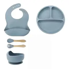 GENERICO - SET DE ALIMENTACIÓN CON CUCHARA SILICONA 5 PIEZAS ACERO