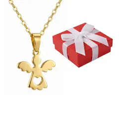 GENERICO - Collar Unisex Ángel Corazón Acero Dorado Regalo Comunión Protección