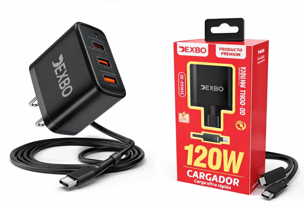 Cargador Premium 120W 3 Puertos – PD + QC3.0 Carga Ultra Rápida