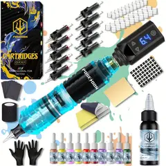 GENERICO - KIT MAQUINA TATUAR POSEIDON TATOO TATUAJE AZUL