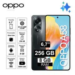 OPPO - Celular A58 67 8GB 256GB 50MP + 2MP - NEGRO