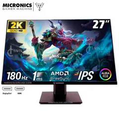 MICRONICS - Monitor Matrix Gaming 27 pulg QHD (2560 x 1440) IPS, 180HZ, 1MS, AMD FreeSync, RGB