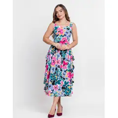 LIMA & FLOR - Vestido floreado de fiesta con vuelos para mujer