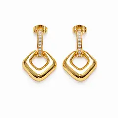 GENERICO - Aretes colgantes dorados mujer con diseño geométrico y circonias