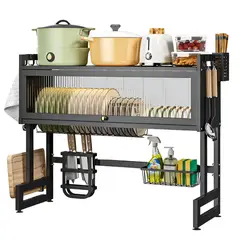 GENERICO - Escurridor de platos 2 niveles con tapa 85 cm secador de trastes