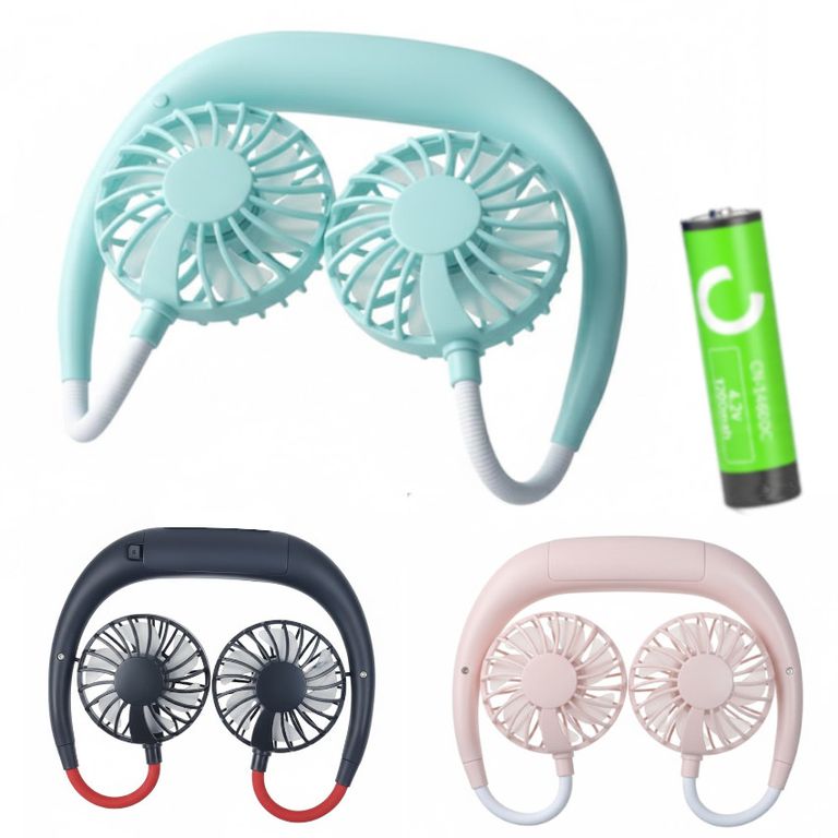 Ventilador Cuello Cooler Verde 3 Velocidades Bateria 18650 Recargable Remplazable Flexible Plegable