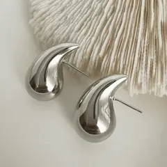 GENERICO - Aretes de acero inoxidable plateados diseño gota