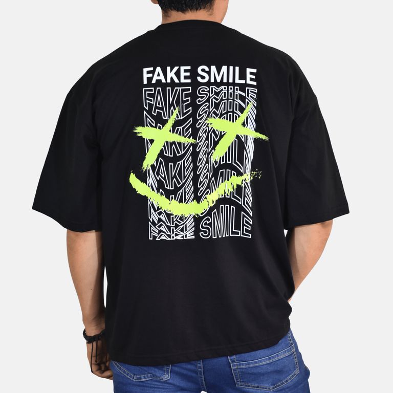 Polo Oversize Algodón Fake Smile Negro