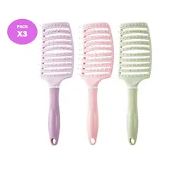 GENERICO - Pack 3 Peine Cepillo Desenredante Antifriz-Masajeador