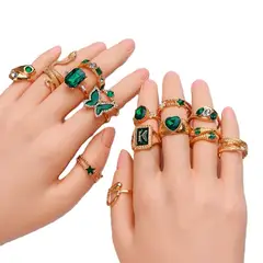 GENERICO - Anillos juego 20un de Aleación Verde Bohemio