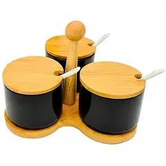 ICHIMATSU - Set de Especiero con Tapa de Madera Negro 3 Piezas