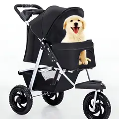 GENERICO - COCHE TRACTOR Plegable hasta 30Kg para Mascotas NEGRO