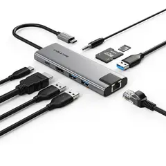CABLETIME - Hub USB-C 9-en-1 Ethernet HDMI 4K 30Hz SD Jack de audio 35mm HB03G - CT-HBP3-AG9